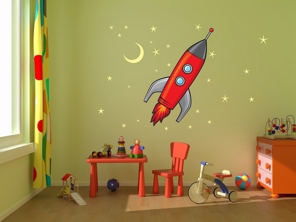 baby room wall decorating ideas murals rocket space starry sky