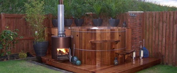 patio tubs wooden deck wood burning 