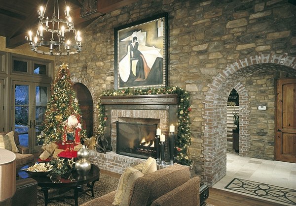 rustic living room decor stone wall airstone surround