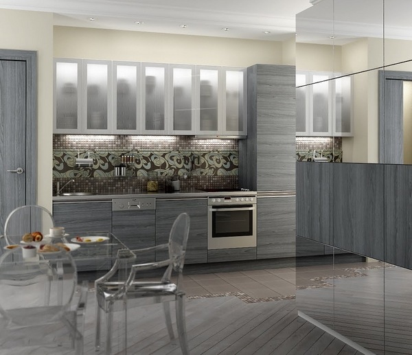 trendy grey color scheme modern design glass front cabinets