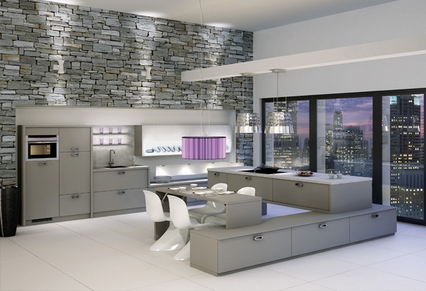 ultra modern grey kitchens decorative stone wall dining furniture