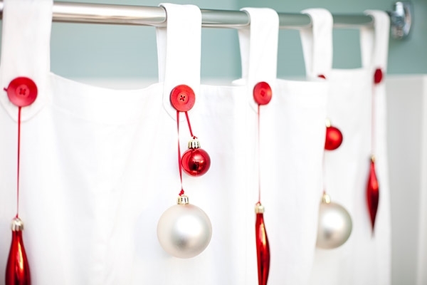 unique bathroom curtains red buttons christmas ornaments
