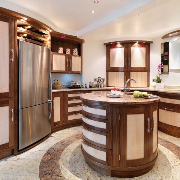 unique design round kitchen island walnut cabinets 