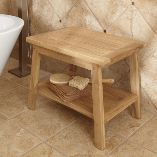 Bathroom furniture rectangle teak bench with shelf shower seat