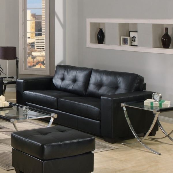  gray wall color black leather furniture
