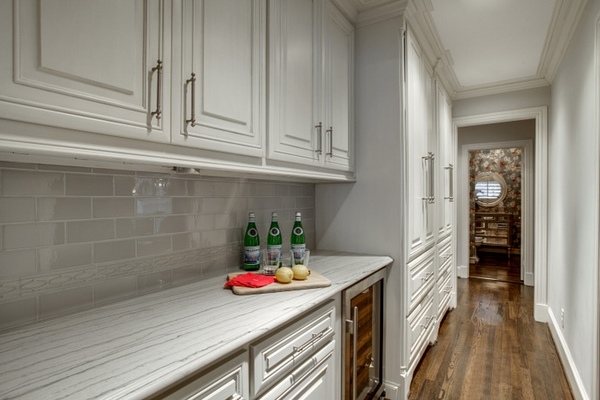 Butlers pantry ideas renovation white cabinets wood floor