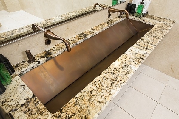 Double trough sink for bathroom copper udermount trough