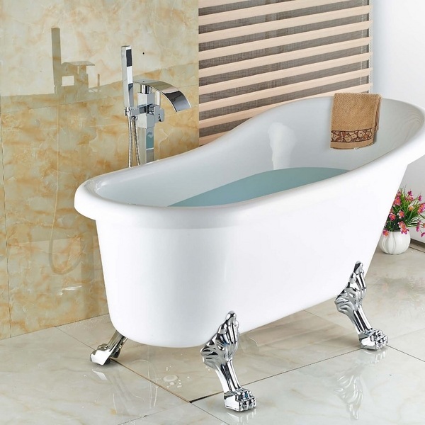 Floor mount bathroom faucet free standing clawfoot bath tub