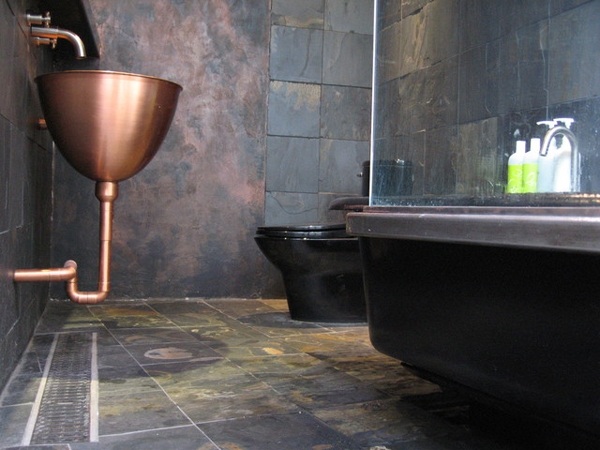 Industrial design bathroom decoration ideas copper sink and faucets