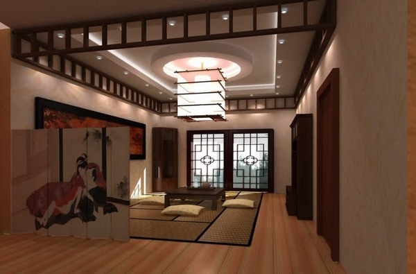 Japanese interior design wooden floor screen room divider