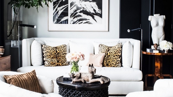 Leopard pillows white sofa elegant living room decor animal print pillows