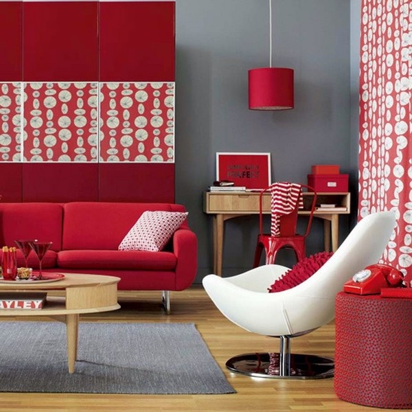 Red living room ideas and grey interior white chair