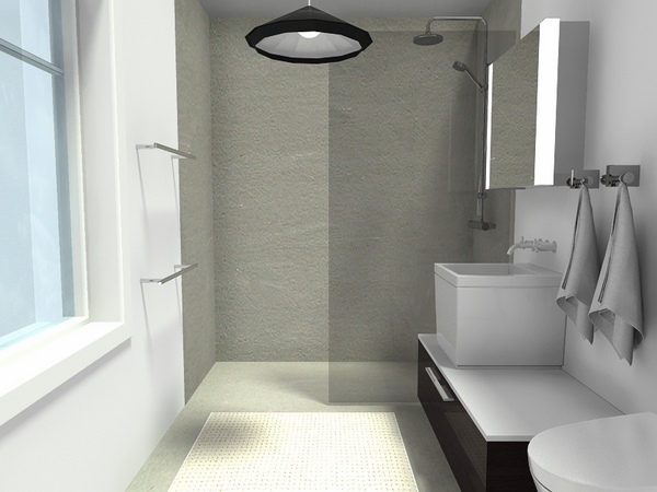 Small-bathroom-ideas-curbless-shower-glass panel
