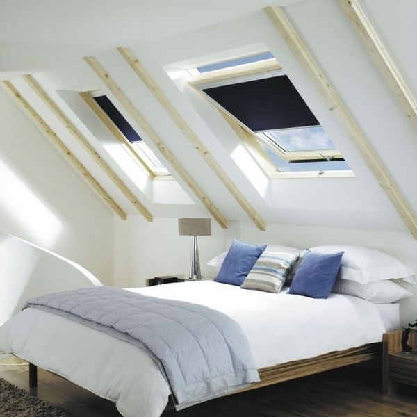 attic bedroom design skylights blue blind