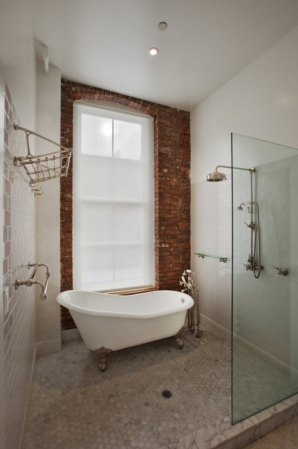 awesome industrial bathroom designs brick wall clawfoot tub 