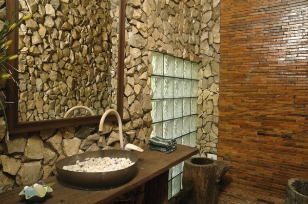 bathroom design rustic decor natural stone wall glass tiles