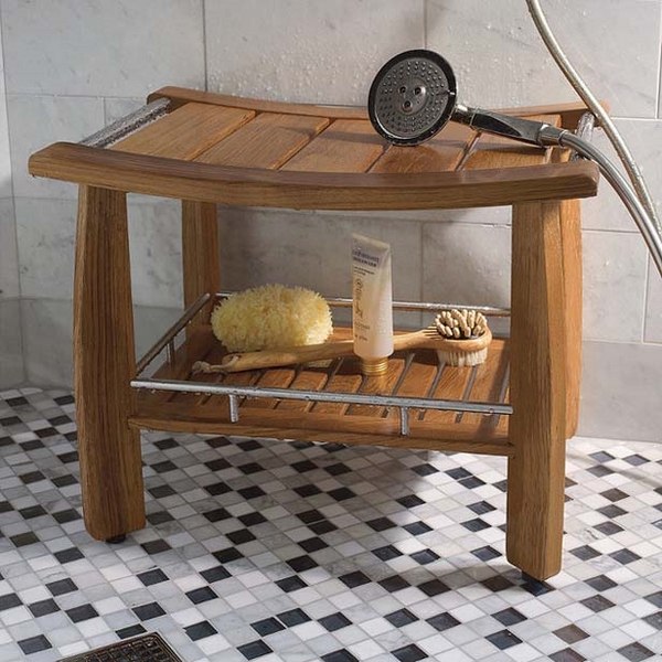 beautiful teak shower bench with storage shelf bathroom furniture 