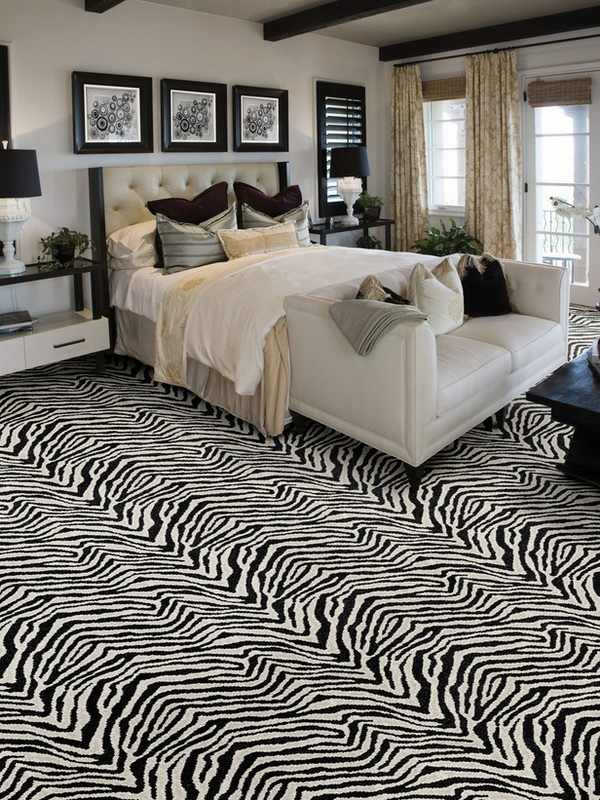bedroom interior design with zebra animal print bedroom carpet ideas exotic flair