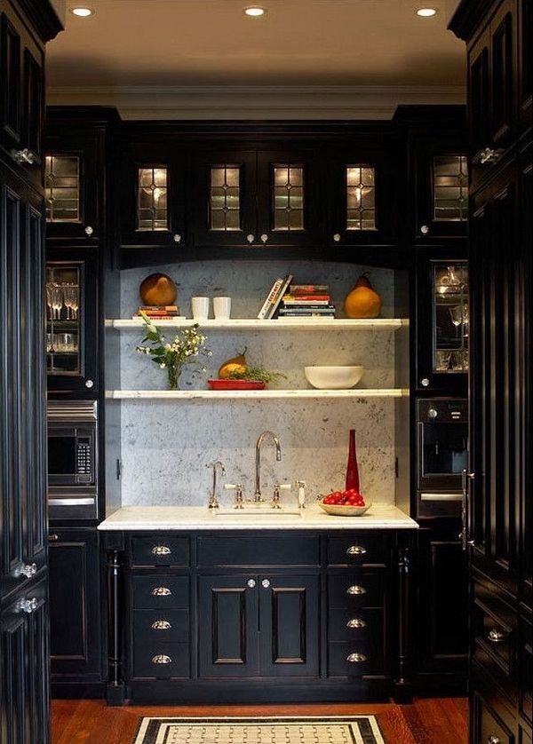 butlers pantry design ideas black cabients white countertops