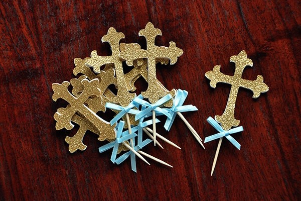 christening party decorations cupcake toppers ideas glitter cross