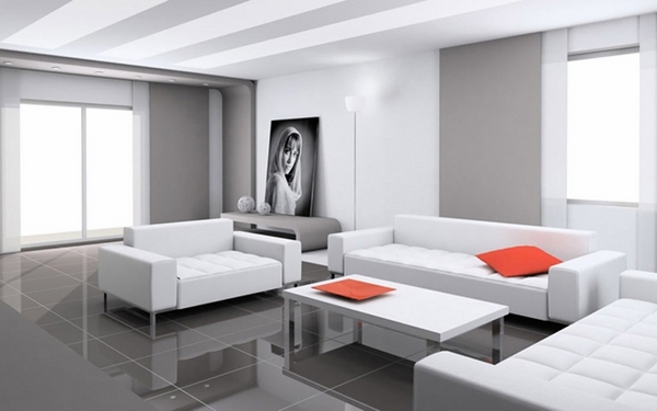 contemporary and white design ideas gray walls floor white furniture