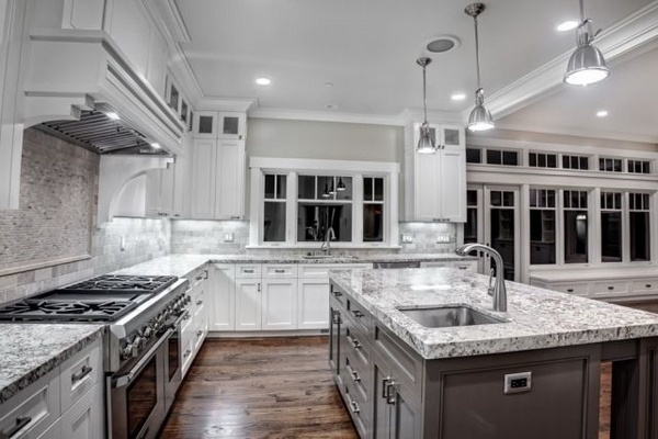 kitchen design lwhite cabinets pendant lights