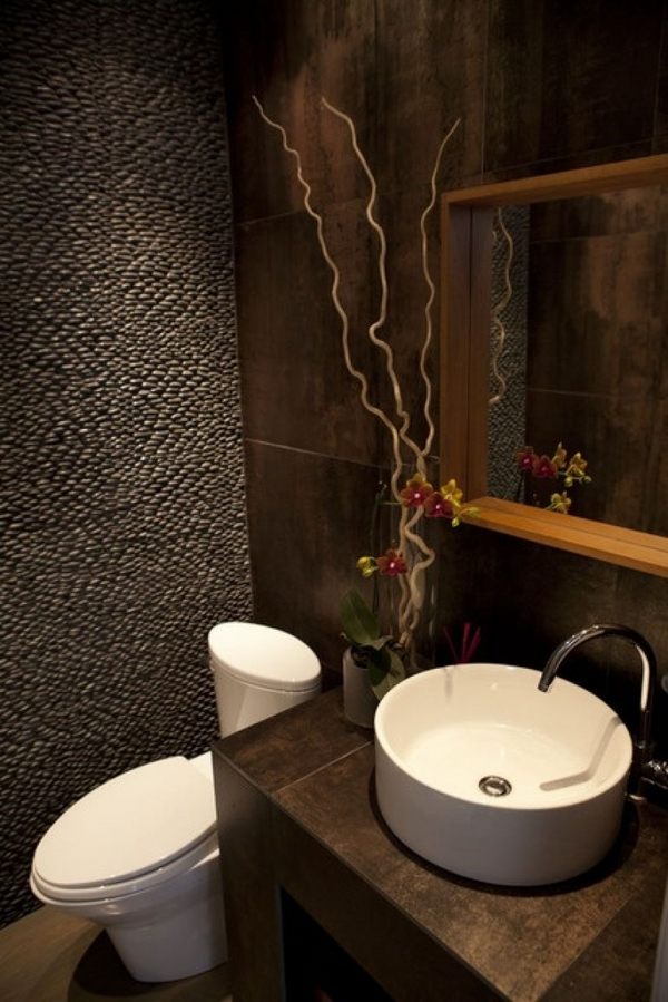 contemporary half bathroom decor ideas small vessel sink stone wall