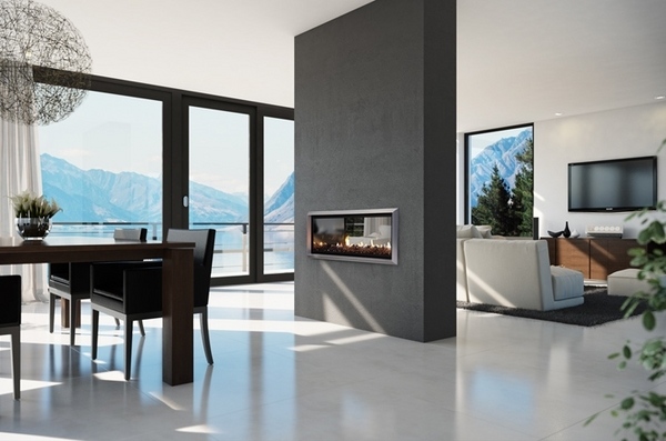 modern gas fireplace open plan living room 