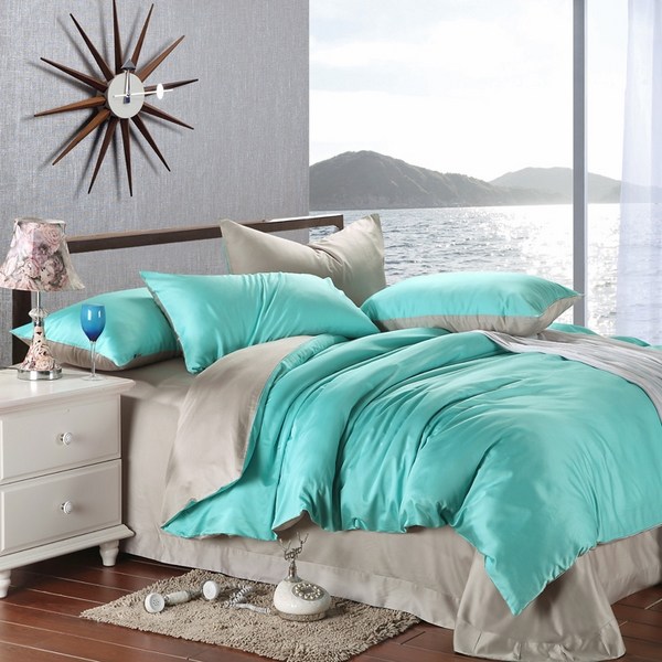 bedroom design white gray colors-turquoise-bedding-set-ideas