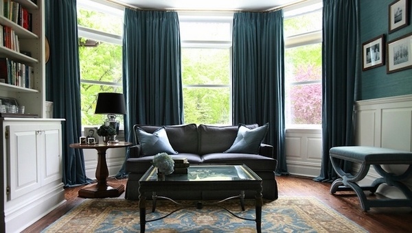 elegant living room classic interior turquoise curtains 