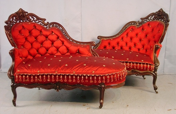 fainting-couch-victorian style furniture red upholstery tufted sofa