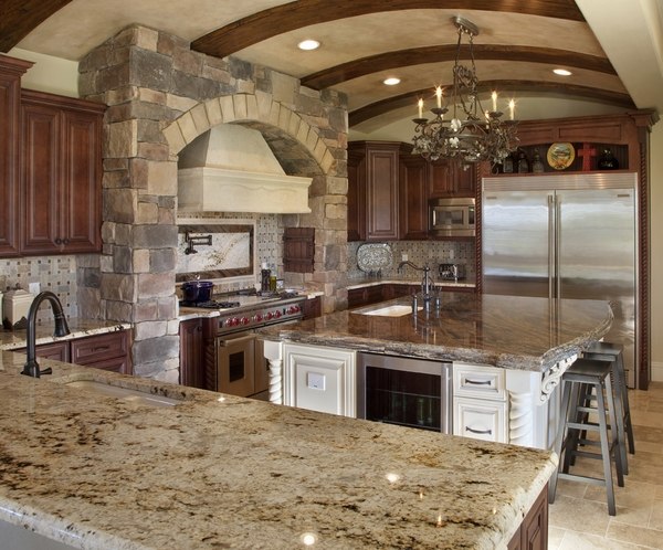 faux beams Mediterranean kitchen design ideas arch ceiling