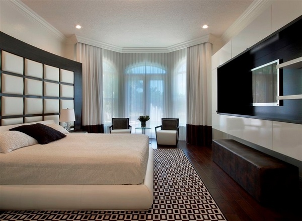 modern bedroom design ideas area rug armchairs 