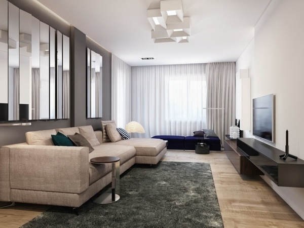 gray shaggy carpet beige sofa wood floor living room ideas