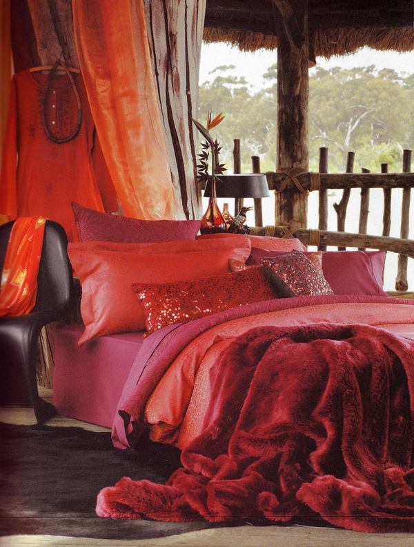 how to arrange bohemian decor bold colors red bedding set 