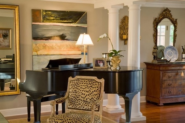 interior design animal prints ideas armchair upholstery black grand piano