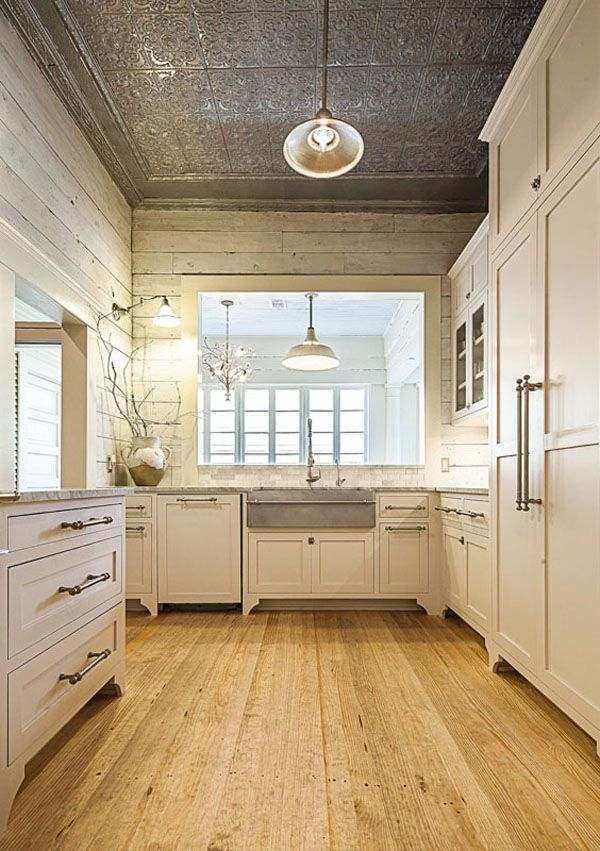 kitchen remodel wood floor tin ceiling