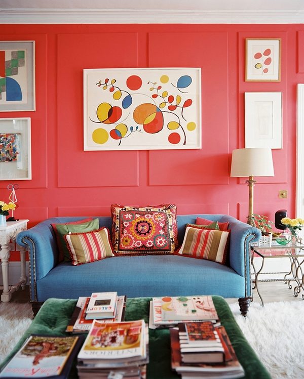 red blue and beige living room