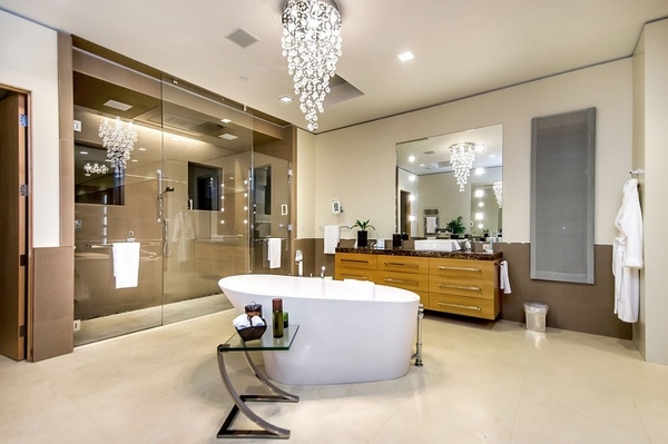 master-bathroom-design-curbless-shower-bubble-chandelier-free-standing-bathtub