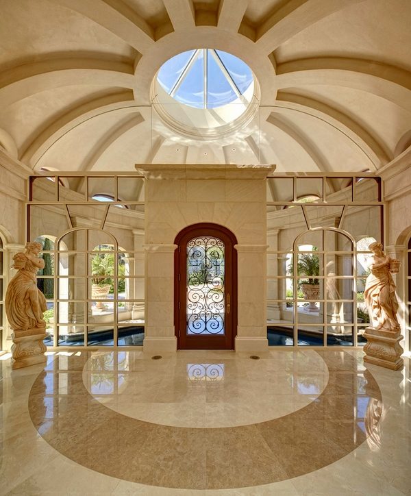 mediterranean style entry gloss flooring statues
