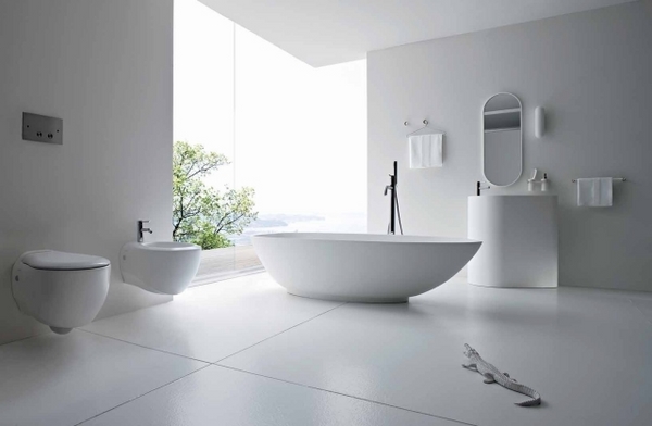 minimalist white bathroom design freestanding tub
