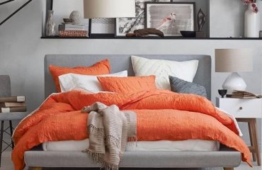 modern-bedroom-color-schemes-trendy-gray-color-orange-accents