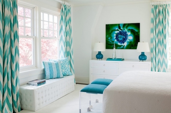 modern bedroom white bedroom-furniture-turquoise-curtains