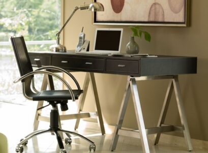 modern-black-sawhorse-desk-design-ideas-with-drawers-metal-support-black-leather-office-chair