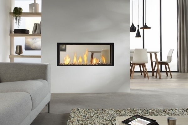 modern home contemporary double sided fireplace living room dining room