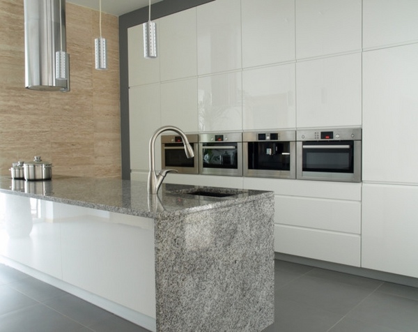 minimalist white cabinets luna pearl granite countertop