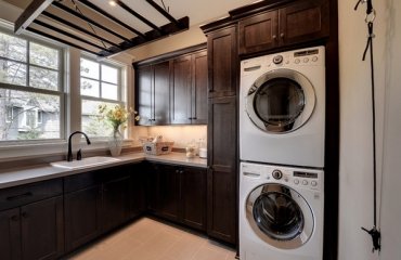 modern-laundry-room-ideas-dark-wood-cabinets-sink-countertops