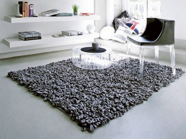 modern living room carpet ideas gray shaggy carpet black chair