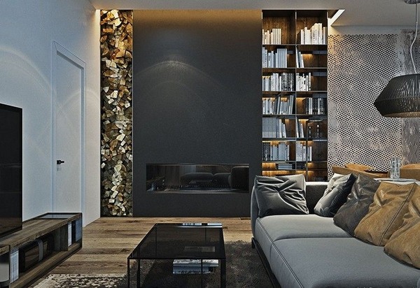 modern-living-room-design-black-grey-colors-black-accent-wall-grey-sofa