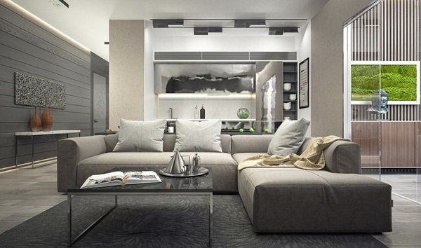 modern living room ideas corner sofa gray wall color carpet coffee table
